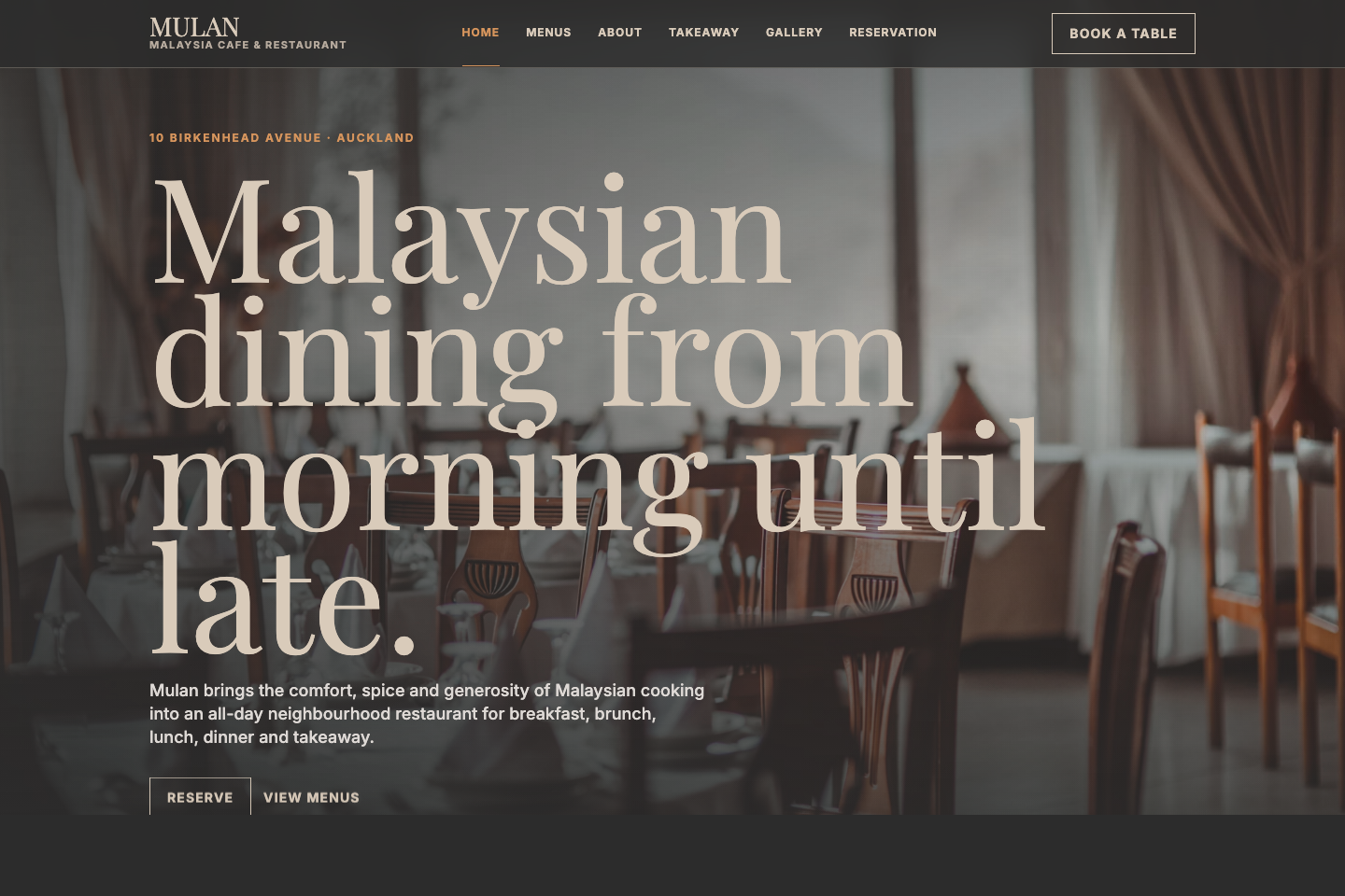 Mulan restaurant website preview